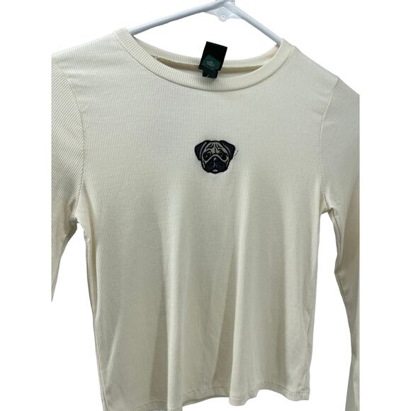 NWT Wild Fable White Ribbed Pug Dog Embroidered Top Women's Size Medium - Picture 5 of 7